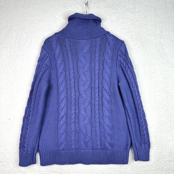 LL Bean Double L Mixed Cable Sweater Womens Sz L Larkspur Funnel Neck Cozy NWT - Picture 6 of 15